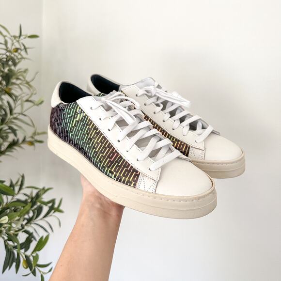 NEW P448 Jack Monogram Holographic Lace Up Low Top Leather Sneakers White 38 - Picture 1 of 9